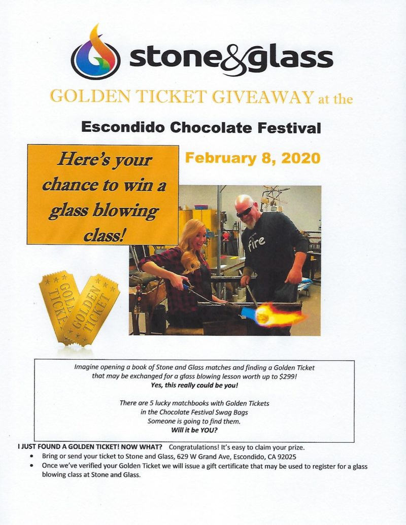 Golden Ticket Glass Blowing Class Giveaway at the Escondido Chocolate